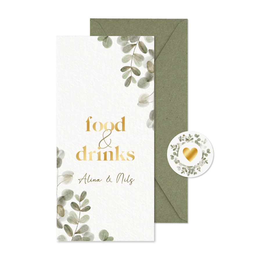 Speisen- & Getränkekarte Gold & Eukalyptus - Karteneindruck
