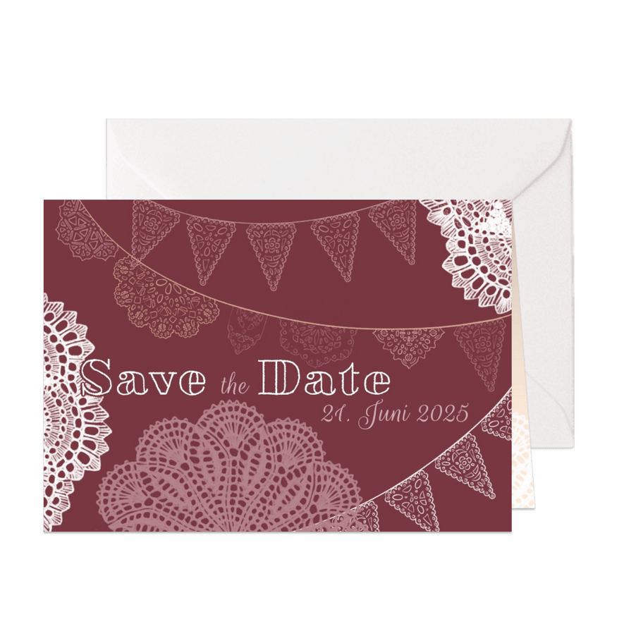 Spitze und Wimpel Save-the-Date-Karte - Karteneindruck
