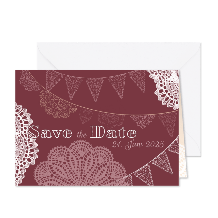 Spitze und Wimpel Save-the-Date-Karte - Karteneindruck