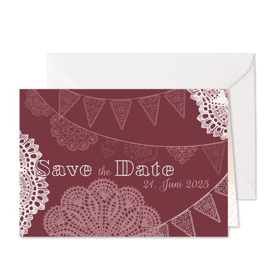 Spitze und Wimpel Save-the-Date-Karte - Karteneindruck
