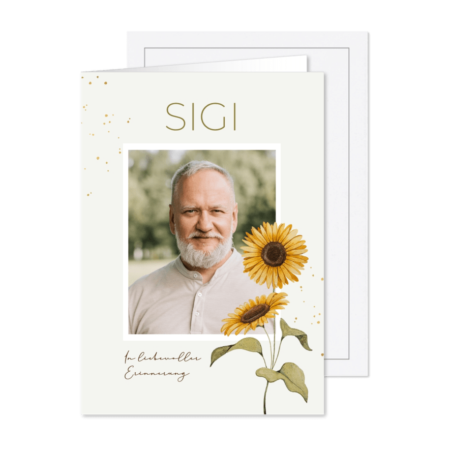 Sterbebild Foto mit Sonnenblume - Karteneindruck