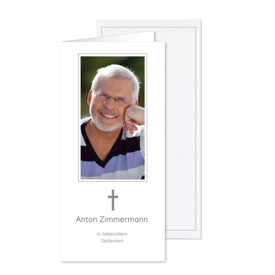 Sterbebild großes Foto und Kreuz - Karteneindruck