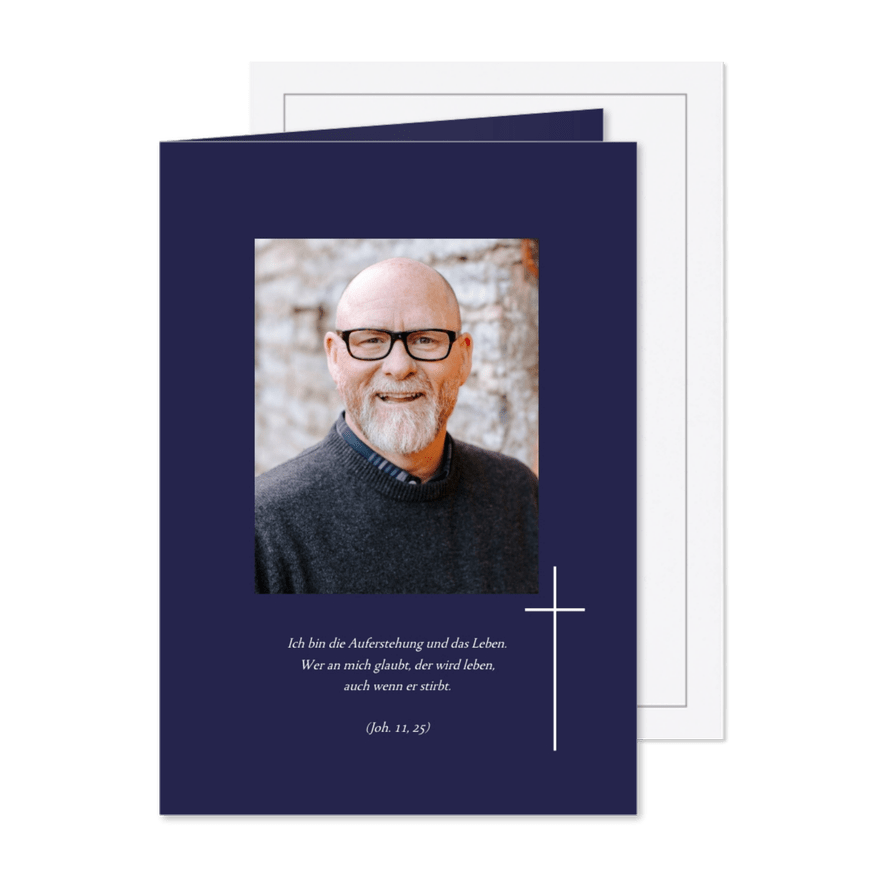Sterbebild schlicht mit Kreuz dunkelblau - Karteneindruck
