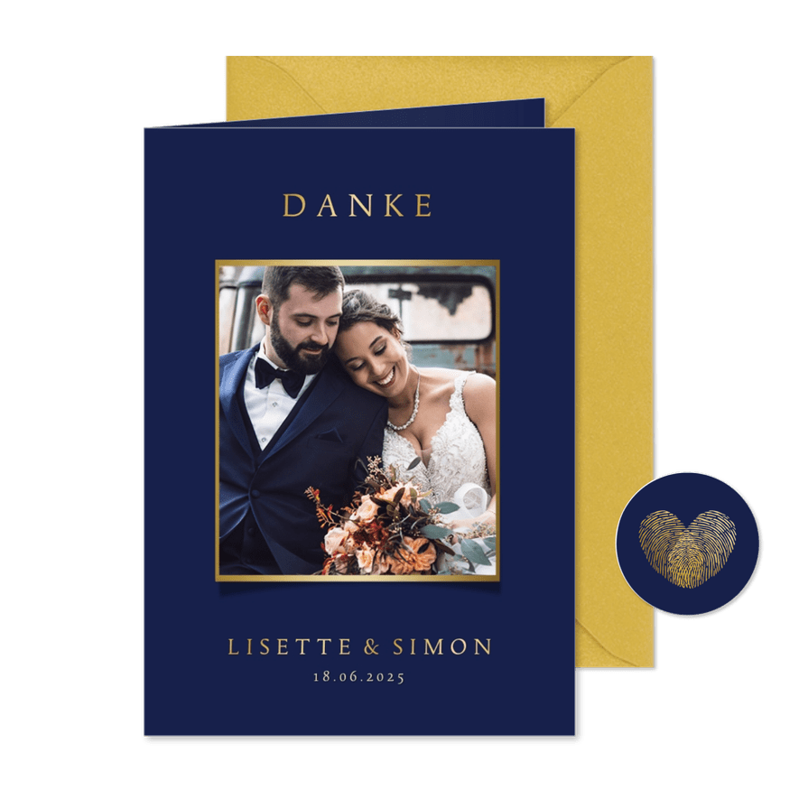 Stilvolle Danksagung zur Hochzeit mit eigenem Foto - Karteneindruck