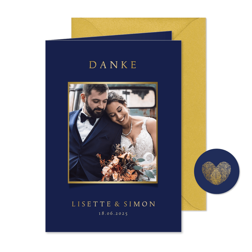 Stilvolle Danksagung zur Hochzeit mit eigenem Foto - Karteneindruck