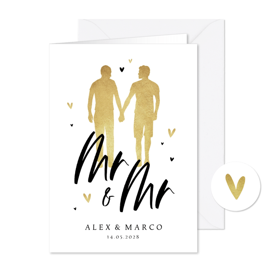 Stilvolle Einladungskarte Hochzeit Männer in Silhouette - Kartenvorschau