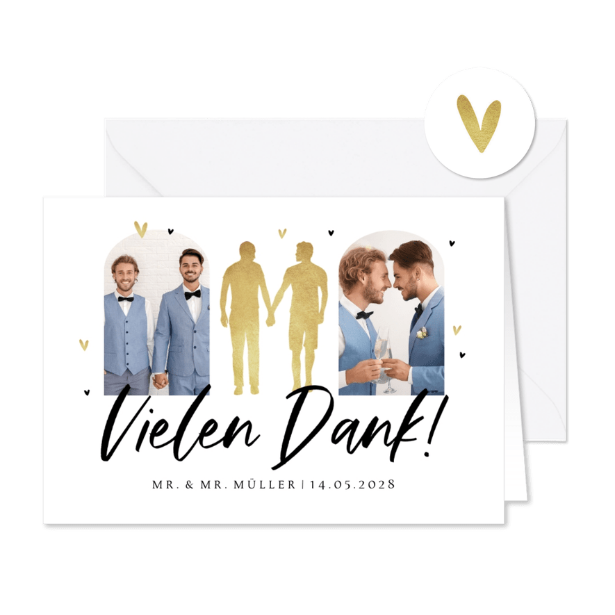 Stilvolle Foto-Dankeskarte Hochzeit Männer in Silhouette - Kartenvorschau

