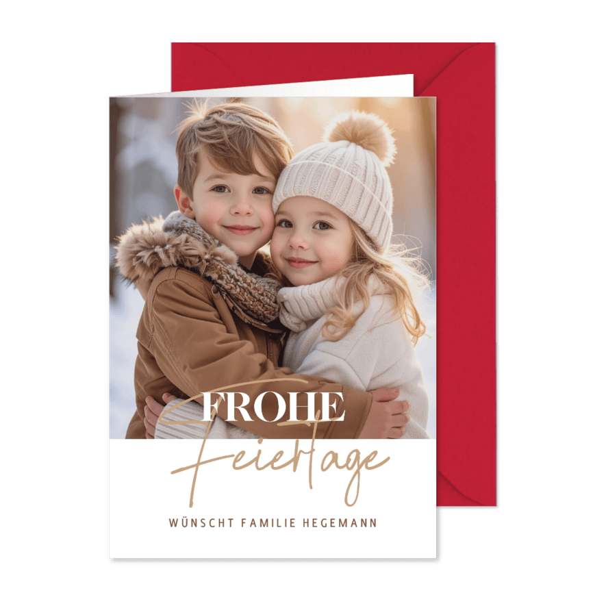 Stilvolle Fotokarte mit Weihnachtsgruß 'Frohe Festtage' - Karteneindruck