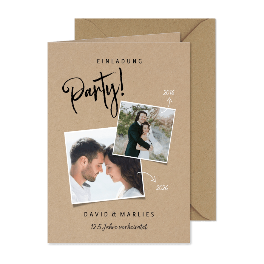 Stilvolle Jubiläumskarte mit Fotos und Party - Karteneindruck
