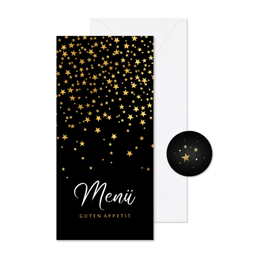 Stilvolle Menükarte zu Weihnachten goldene Sterne - Karteneindruck