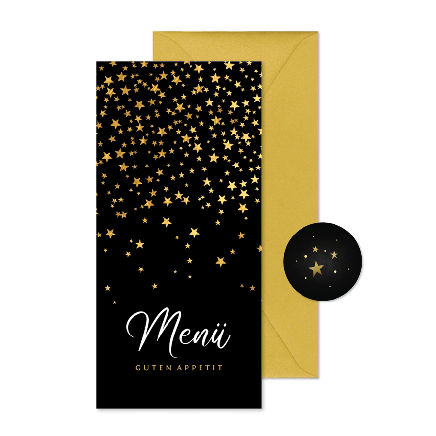 Stilvolle Menükarte zu Weihnachten goldene Sterne - Karteneindruck
