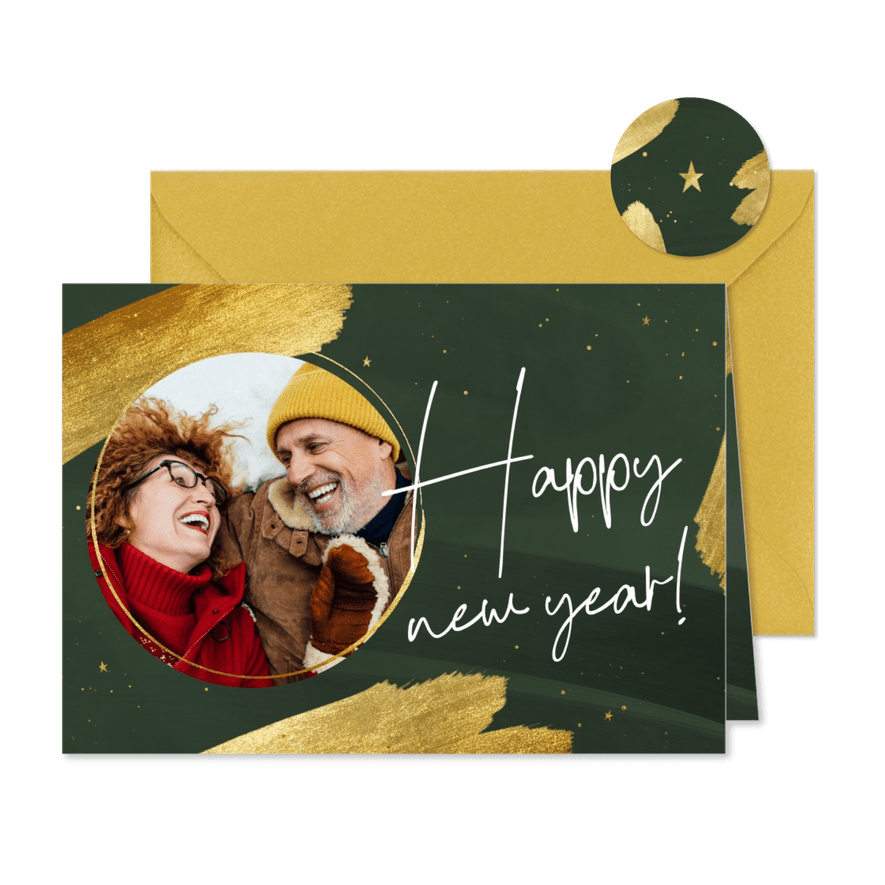 Stilvolle Neujahrskarte 'Happy new year' mit Foto  - Karteneindruck
