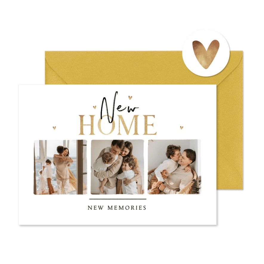 Stilvolle Umzugskarte mit Fotocollage und Herzchen - Karteneindruck
