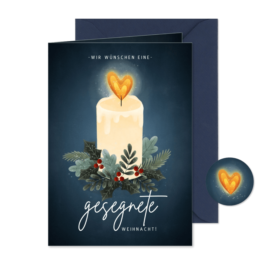 Stilvolle Weihnachtskarte gesegnete Weihnacht mit Kerze - Karteneindruck
