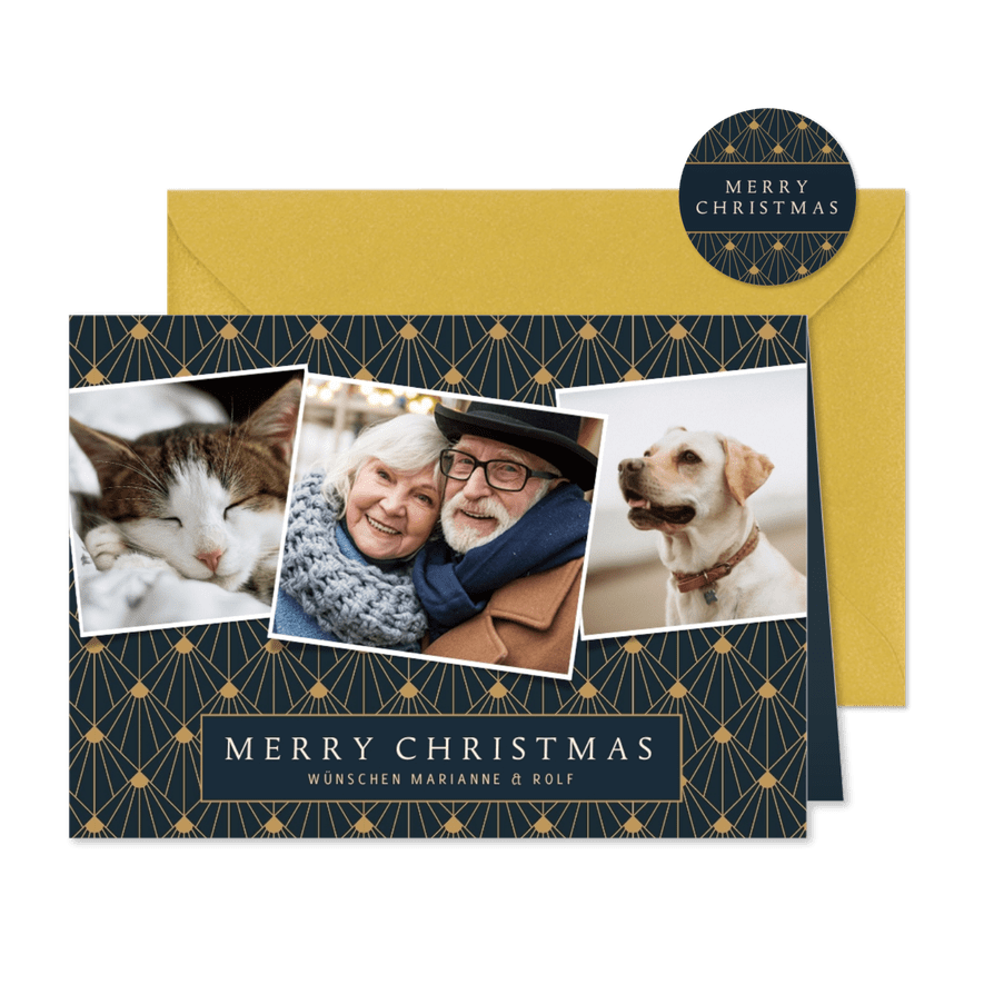 Stilvolle Weihnachtskarte mit 3 eigene Fotos - Karteneindruck