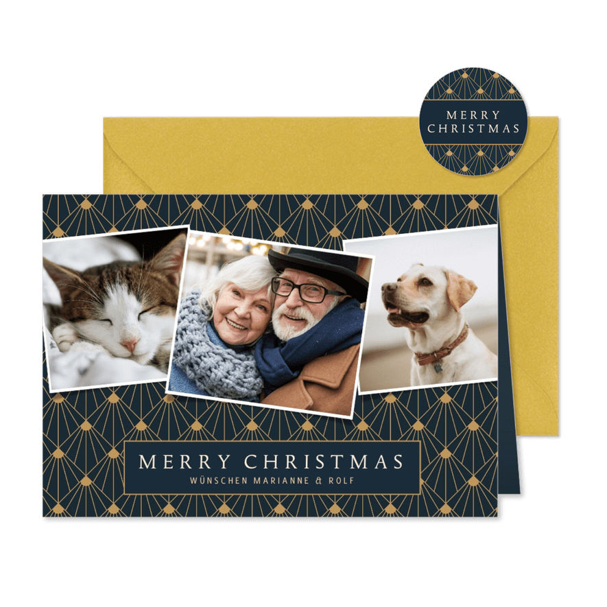 Stilvolle Weihnachtskarte mit 3 eigene Fotos  - Karteneindruck
