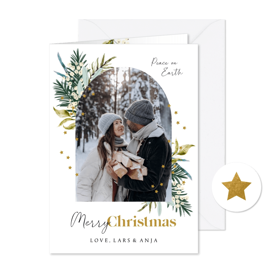 Stilvolle Weihnachtskarte mit Foto und Tannenzweigen - Karteneindruck