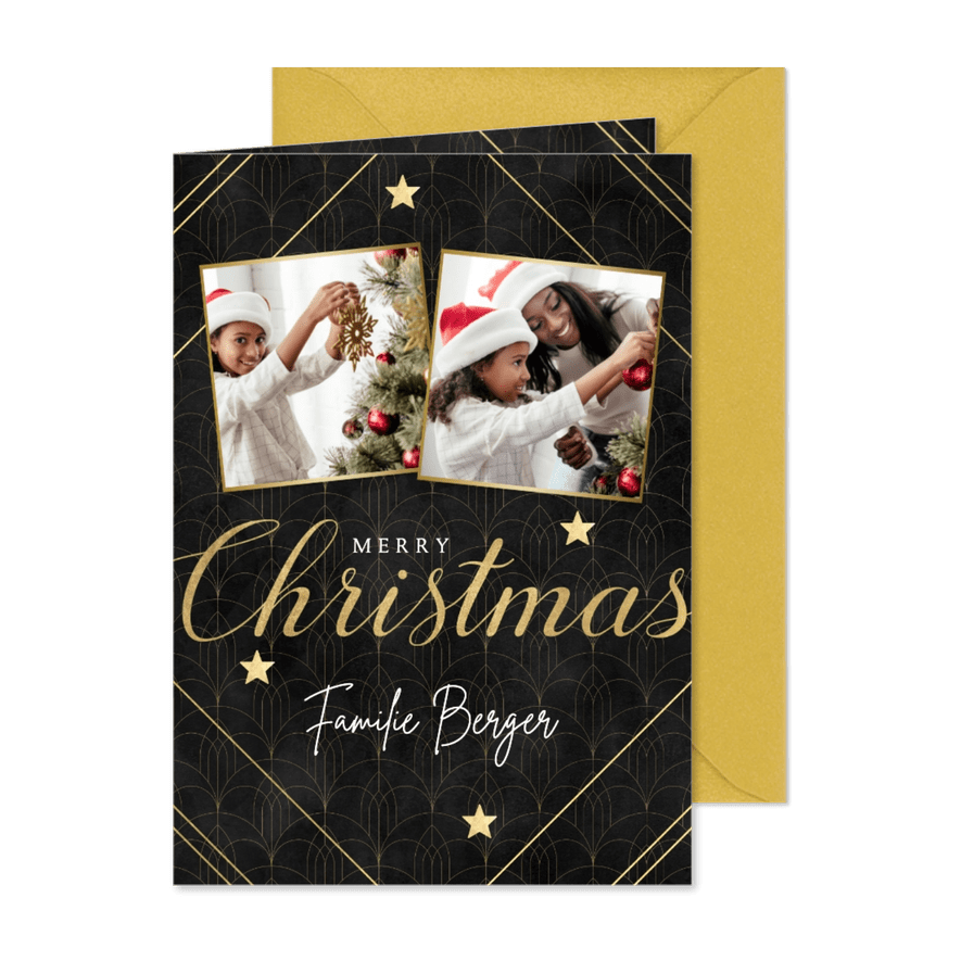 Stilvolle Weihnachtskarte Vintage Muster, Fotos & Typografie - Karteneindruck