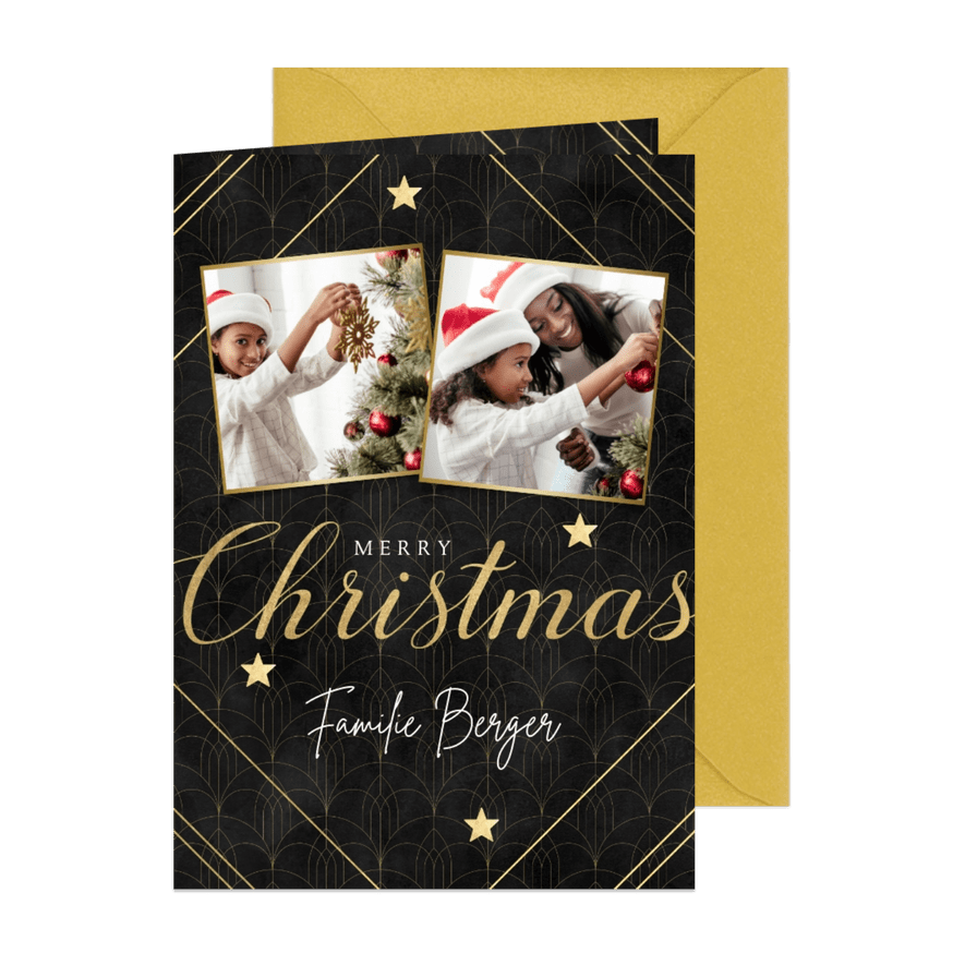 Stilvolle Weihnachtskarte Vintage Muster, Fotos & Typografie - Karteneindruck
