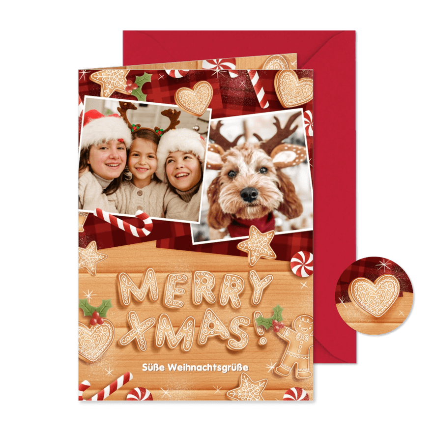 Süße Weihnachtsgrüße Fotokarte mit Süßigkeiten - Karteneindruck
