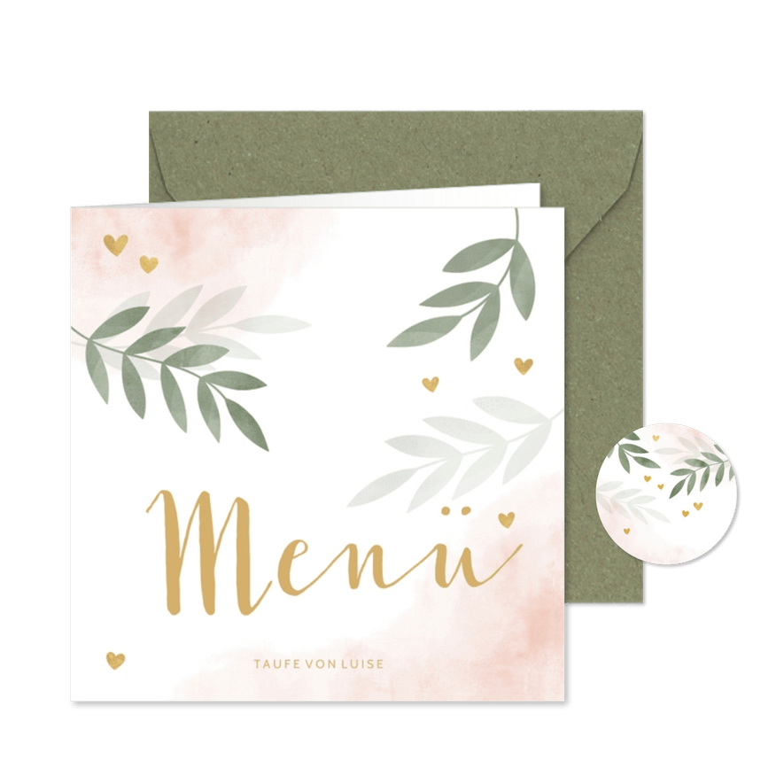 Taufe Speisekarte botanisch rosa Foto innen - Karteneindruck

