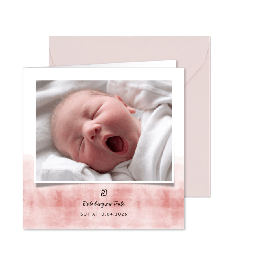 Taufeinladung altrosa Foto und Taube - Karteneindruck
