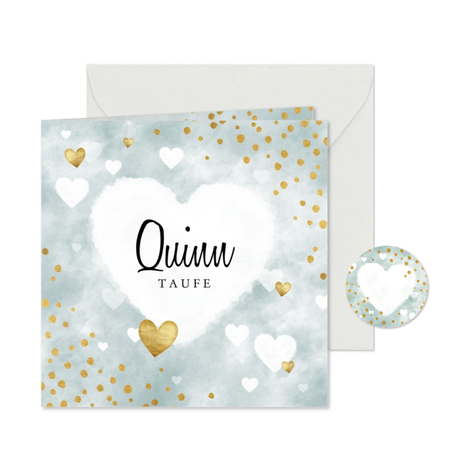 Taufeinladung Aquarell blau Punkte und Herzen Foto innen - Karteneindruck