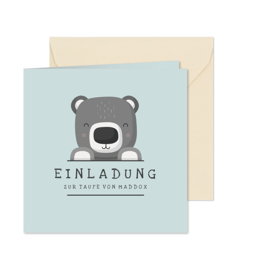 Taufeinladung Bär blau Foto innen - Karteneindruck