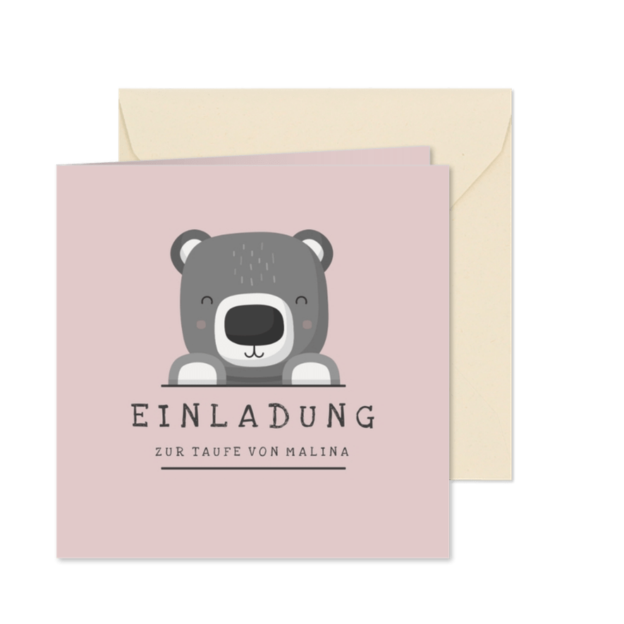 Taufeinladung Bär rosa Foto innen - Karteneindruck