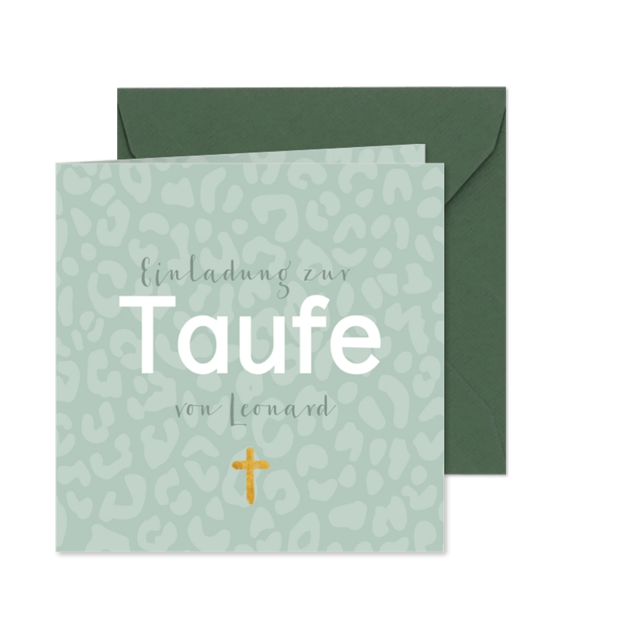 Taufeinladung blau mit Animalprint und Foto innen - Karteneindruck