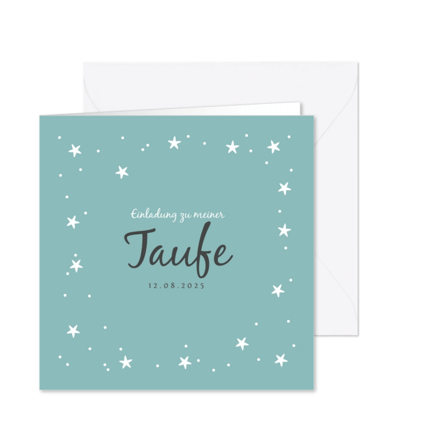 Taufeinladung blau mit Sternen - Karteneindruck
