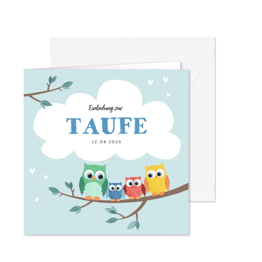 Taufeinladung blaue Baby Eule - Karteneindruck
