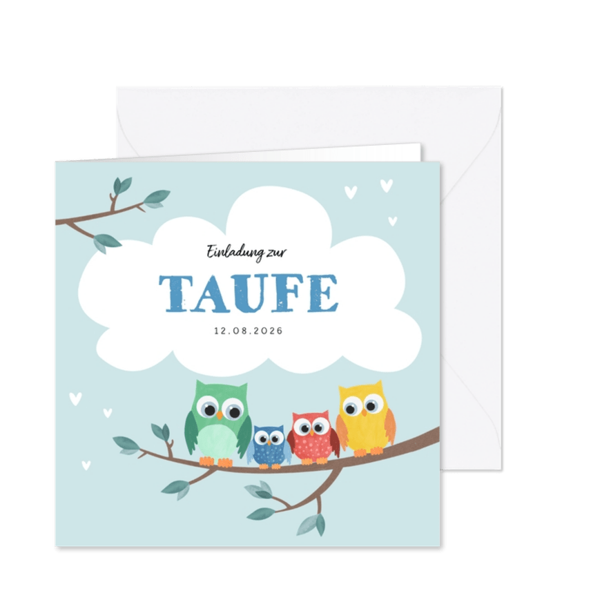 Taufeinladung blaue Baby Eule - Karteneindruck