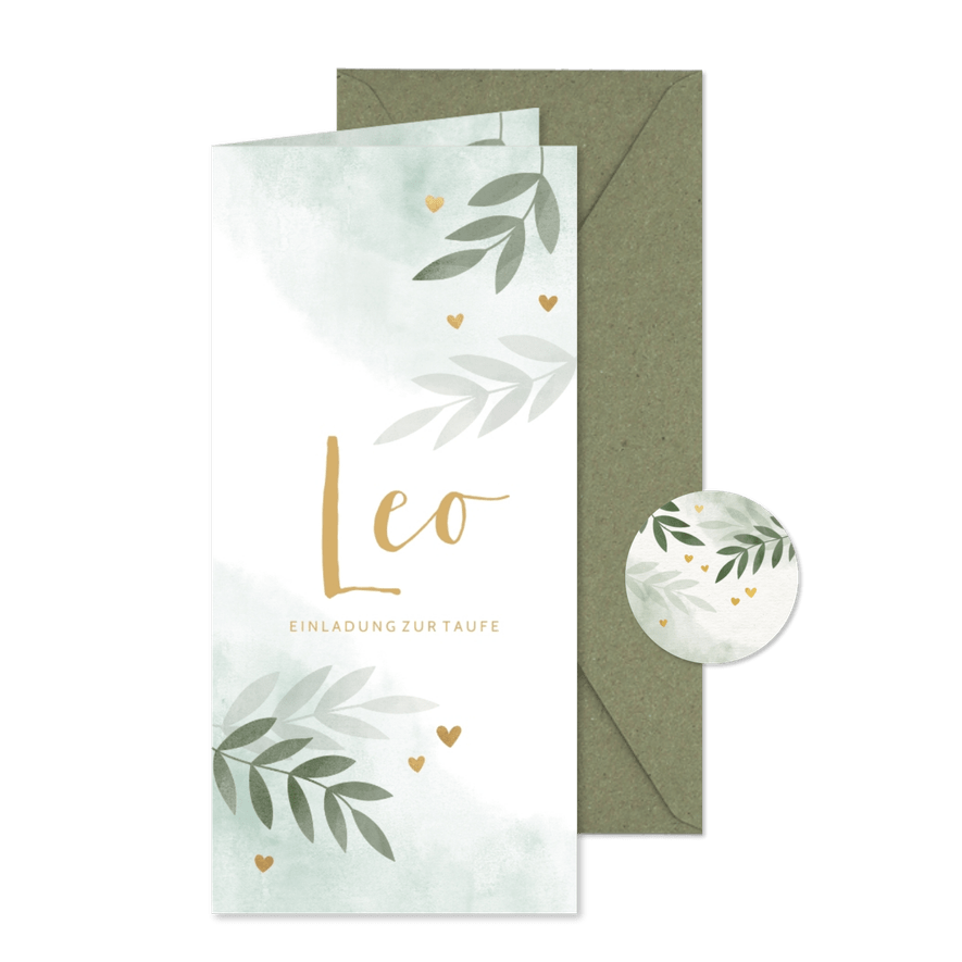 Taufeinladung botanisch grün Foto innen - Karteneindruck

