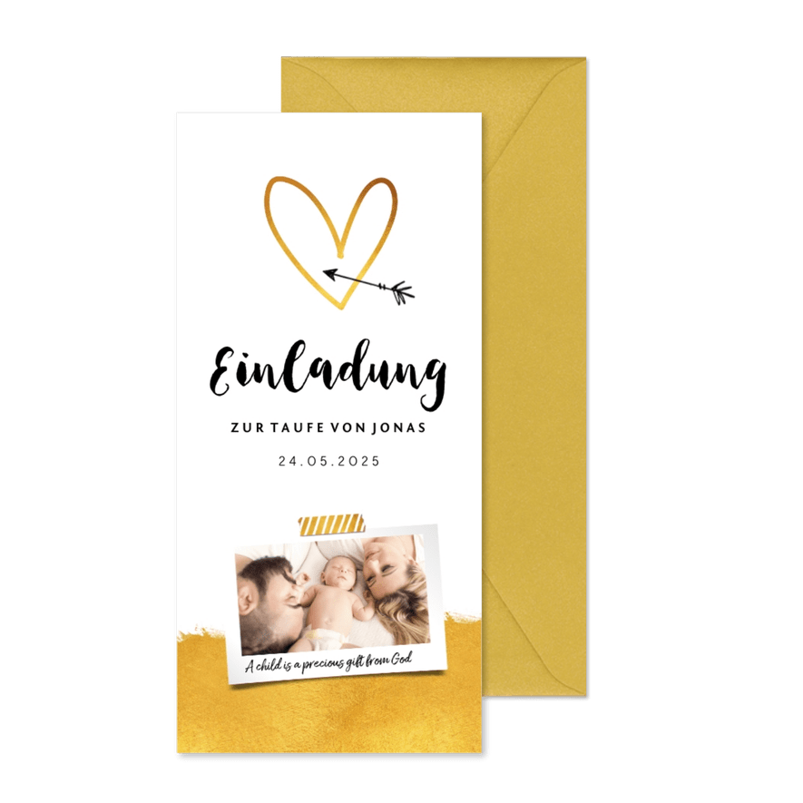 Taufeinladung eigenes Foto und Herz - Karteneindruck
