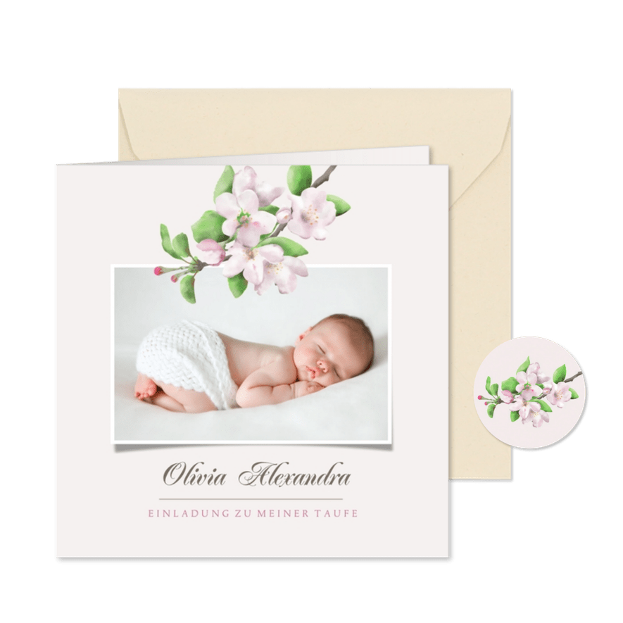 Taufeinladung Foto & Apfelblüte - Karteneindruck