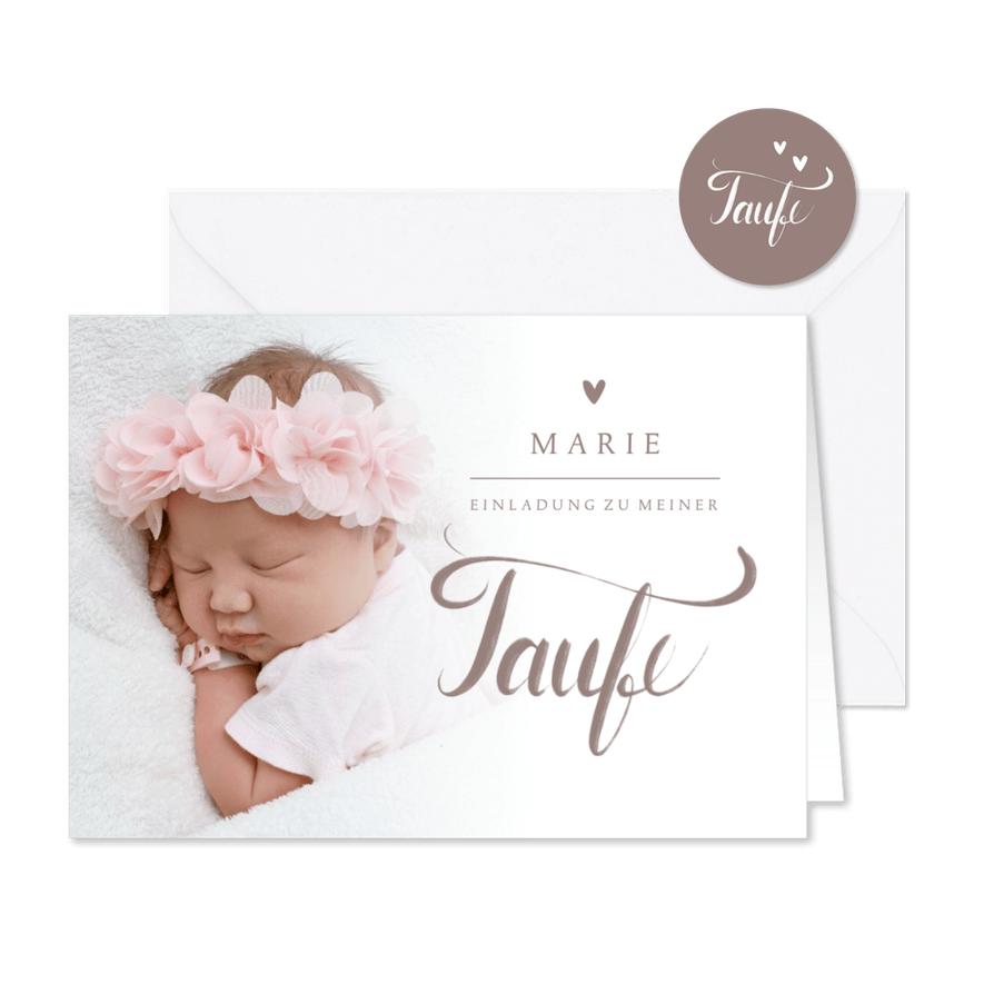Taufeinladung Foto & Schreibschrift rosé - Karteneindruck