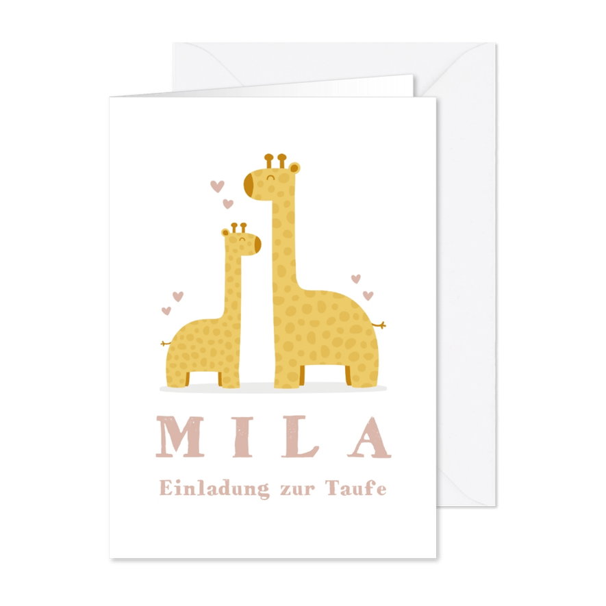 Taufeinladung große und kleine Giraffe rosa - Karteneindruck
