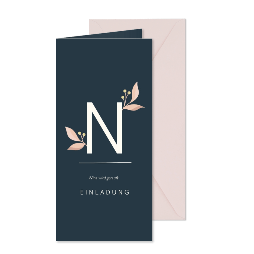 Taufeinladung Initiale mit Blumenornamenten Foto innen - Karteneindruck
