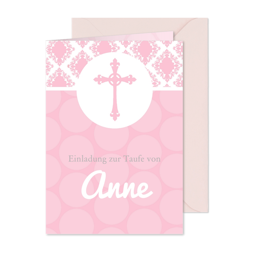 Taufeinladung klassisch rosa Kreuz Foto innen - Karteneindruck
