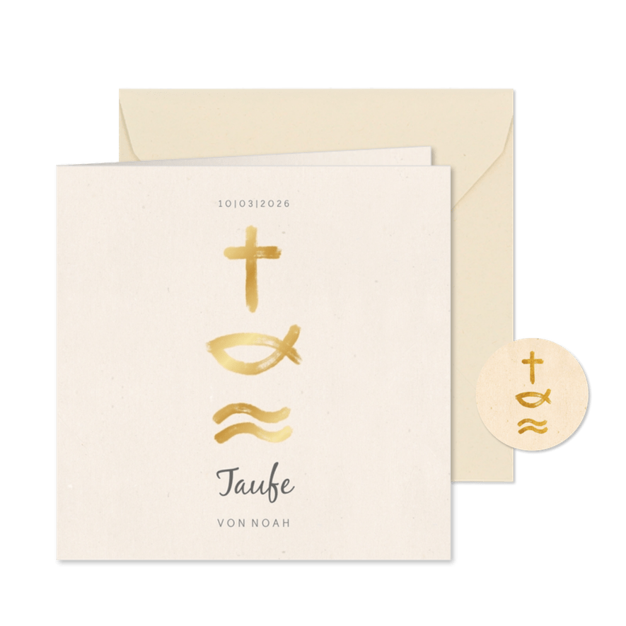 Taufeinladung Kreuz Fisch Wasser Foto innen - Karteneindruck
