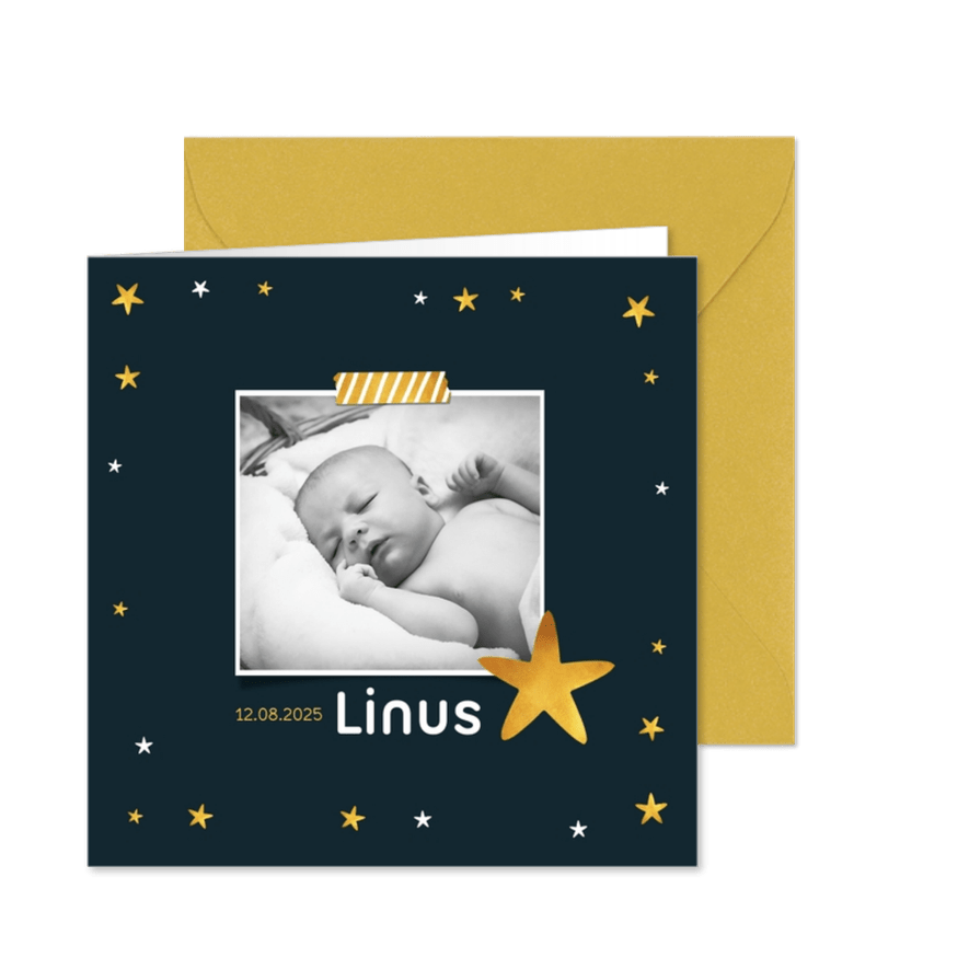 Taufeinladung mit Foto und Sternen - Karteneindruck