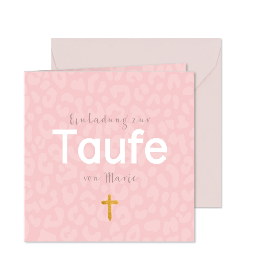Taufeinladung pink mit Animalprint und Foto innen - Karteneindruck
