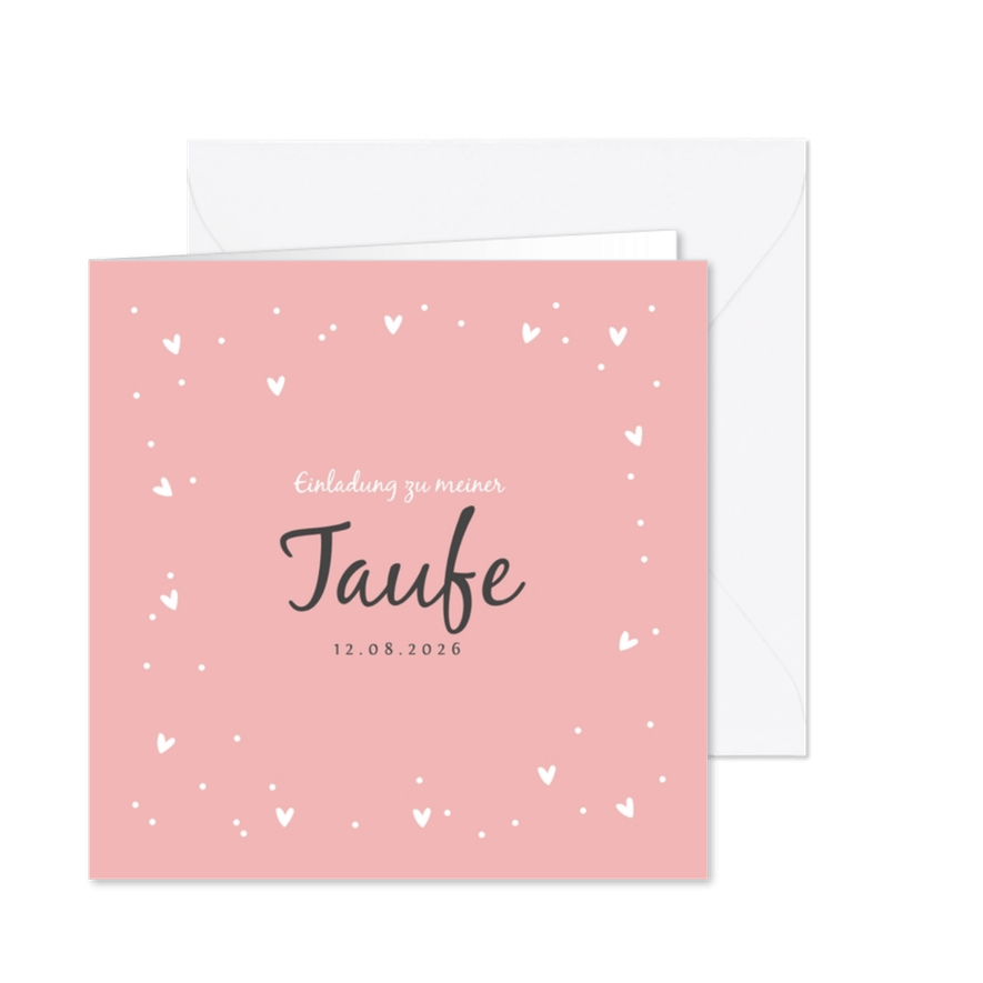 Taufeinladung rosa mit Herzen - Karteneindruck
