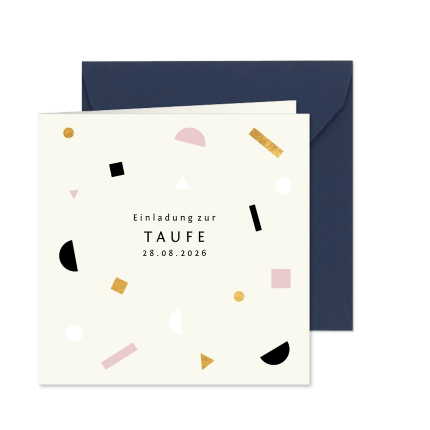 Taufeinladung schlicht Pastellfarben und modernes Konfetti - Karteneindruck
