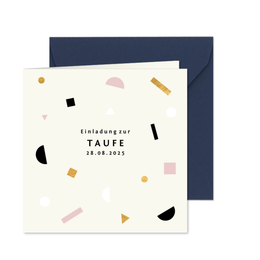 Taufeinladung schlicht Pastellfarben und modernes Konfetti - Karteneindruck
