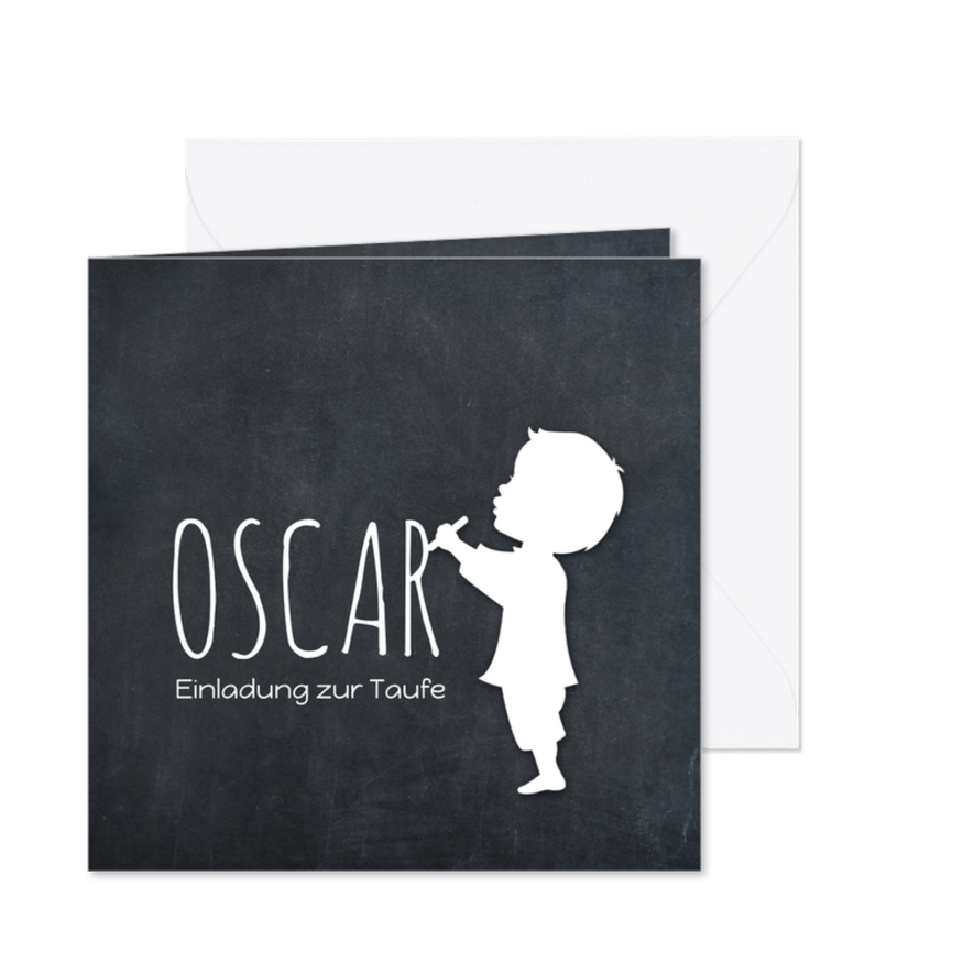 Taufeinladung Silhouette Junge mit Kreide - Karteneindruck
