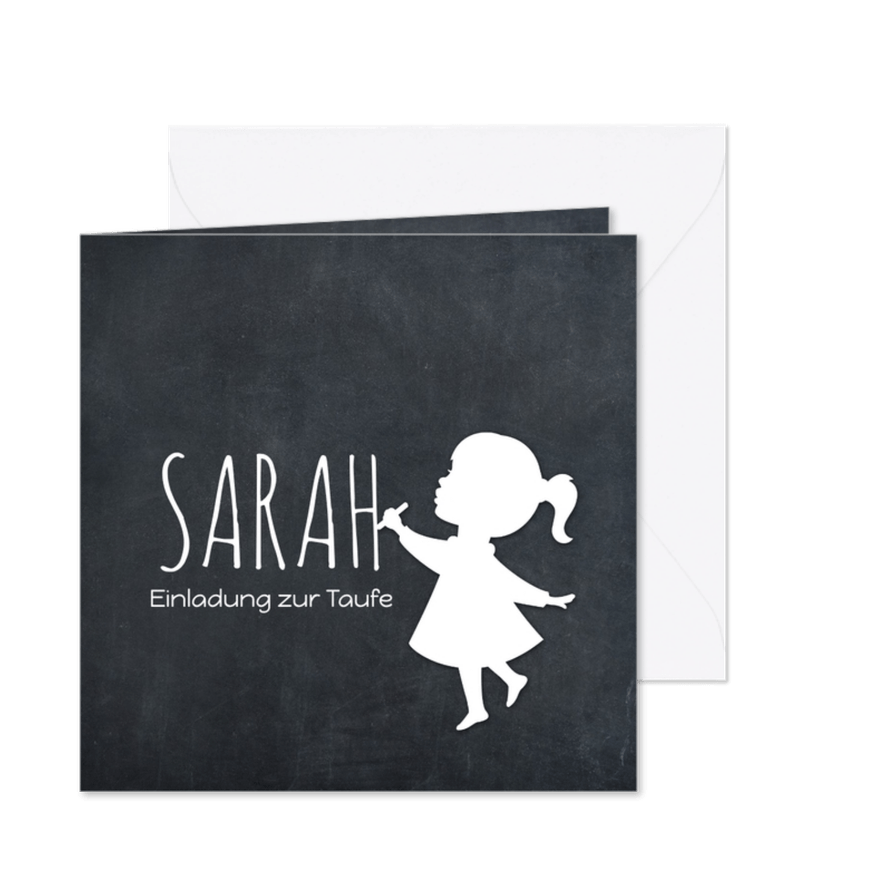 Taufeinladung Silhouette Mädchen mit Kreide - Karteneindruck
