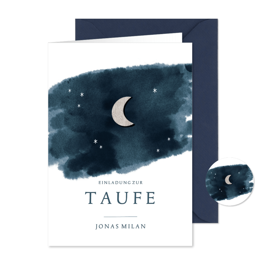 Taufeinladung Sternenhimmel & Mond Foto innen - Karteneindruck