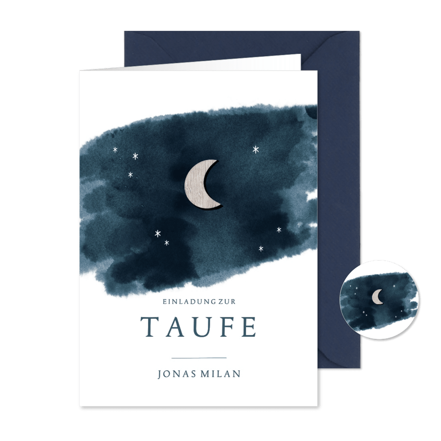 Taufeinladung Sternenhimmel & Mond Foto innen - Karteneindruck